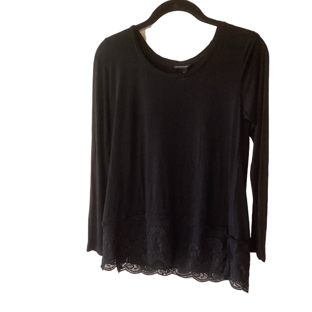 Club Monaco Black Long Sleeve Lace Hem Blouse Goth Dark Fairy Whimsigoth Size S